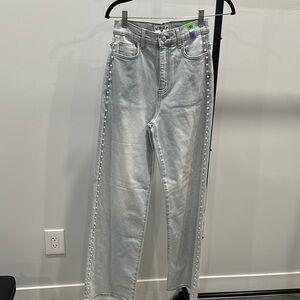 Vibrant Blue Straight Leg Jeans High-Waisted Rigid Denim